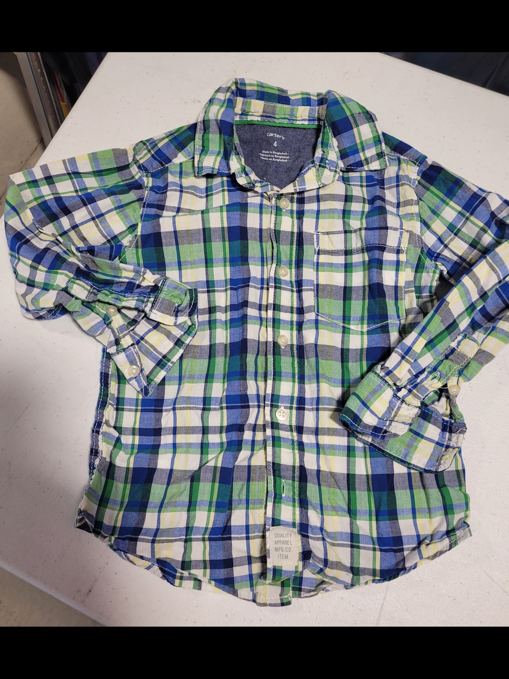 Carter's Plaid Shirt in Blue, Green & Yellow Trim
